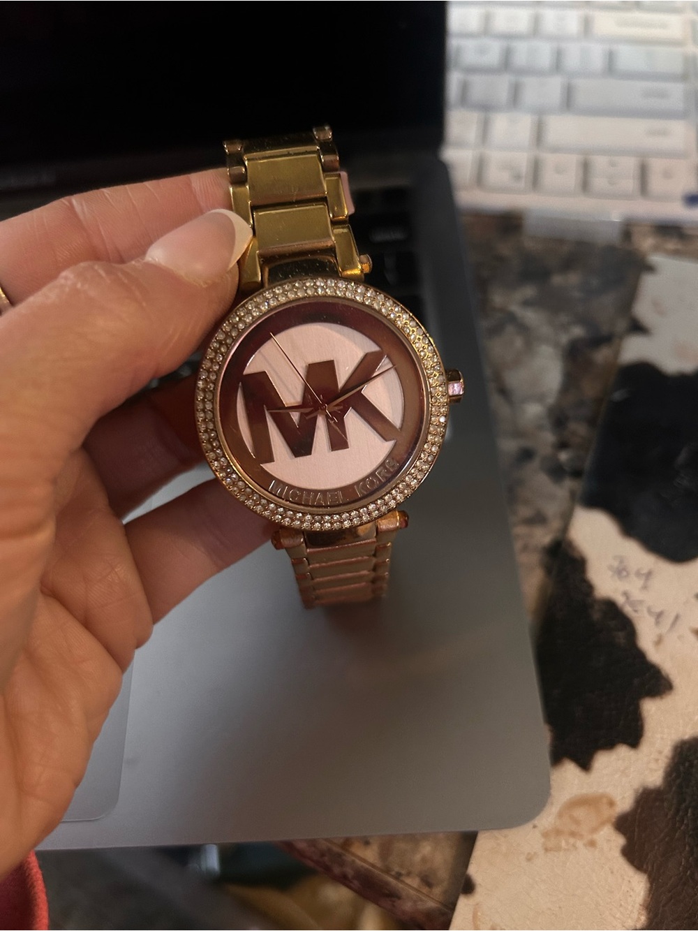 Michael Kors Rose Gold Tone Crystal Bezel Logo Watch